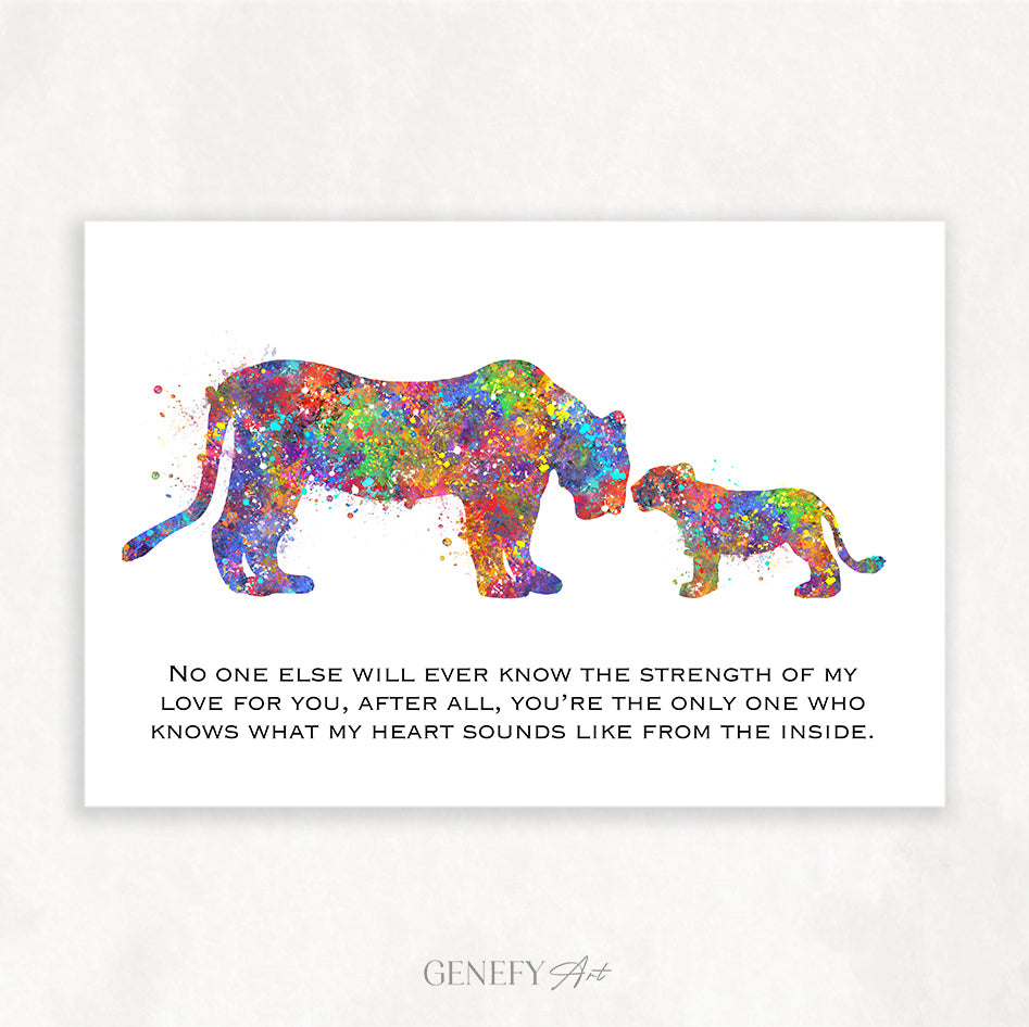 Lioness and Cub Watercolour Art Print