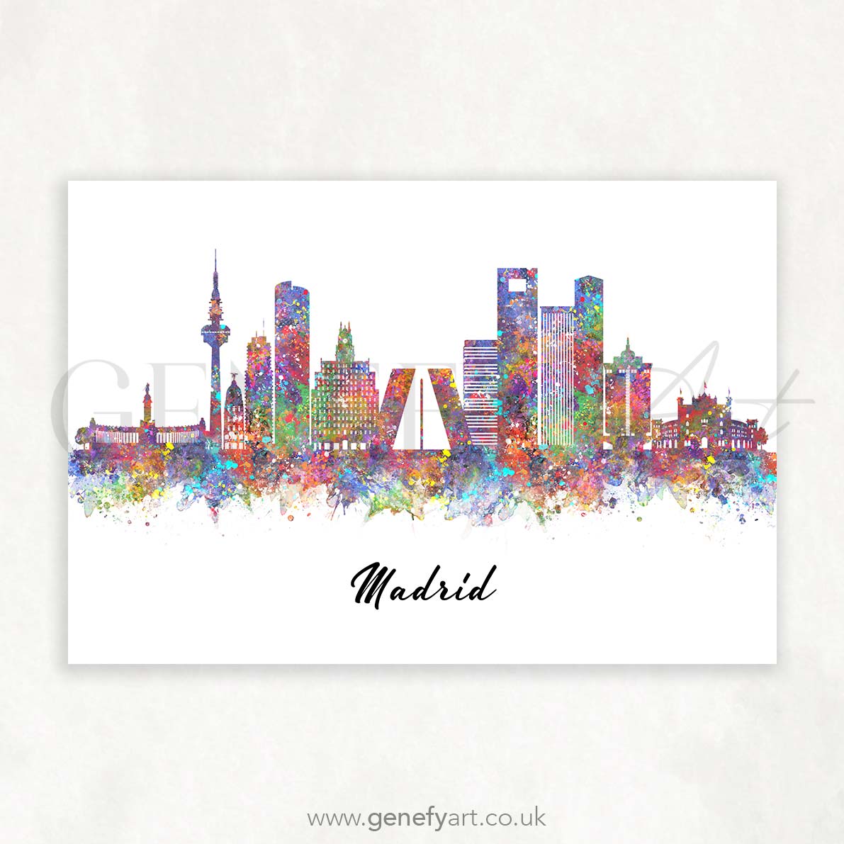 Madrid Skyline Watercolour Art Print - Genefy Art