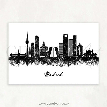 Madrid Skyline Black and White Watercolour Print - Genefy Art