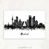 Madrid Skyline Black and White Watercolour Print - Genefy Art
