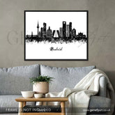 Madrid Skyline Black and White Watercolour Print - Genefy Art