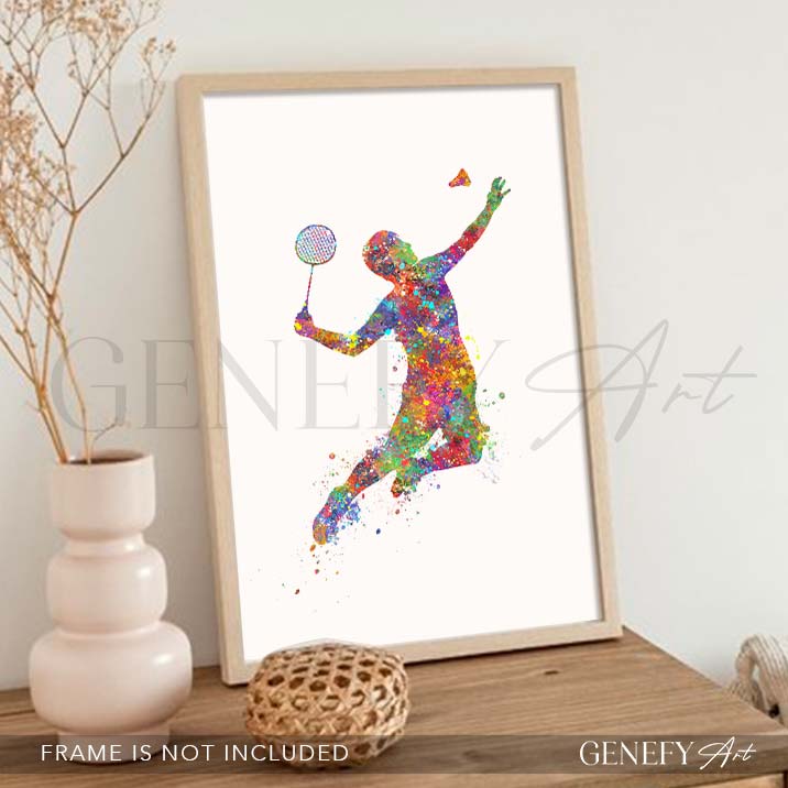 Male Badminton Player Watercolour Print