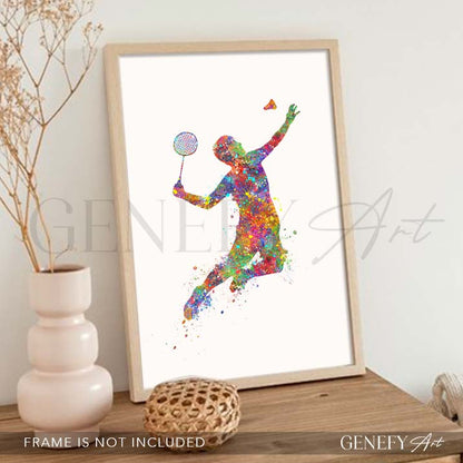 Male Badminton Player Watercolour Print