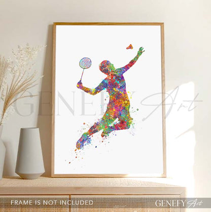 Male Badminton Player Watercolour Print