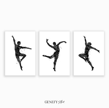 Male Dancer Black and White Art Set of 3 Prints