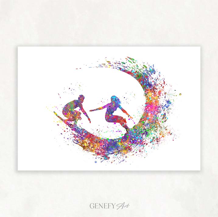 Surfer Couple Watercolour Art Print