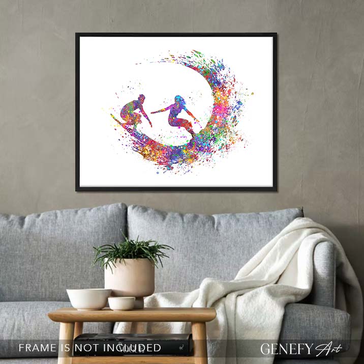 Surfer Couple Watercolour Art Print