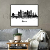 Manila Skyline Black and White Watercolour Print - Genefy Art