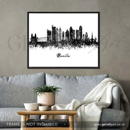 Manila Skyline Black and White Watercolour Print - Genefy Art