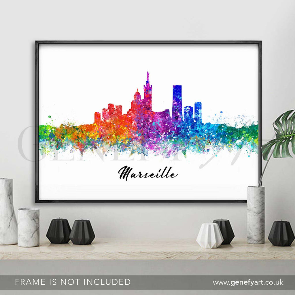 Marseille Skyline Watercolour Print - Genefy Art
