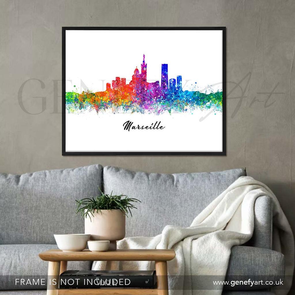 Marseille Skyline Watercolour Print - Genefy Art