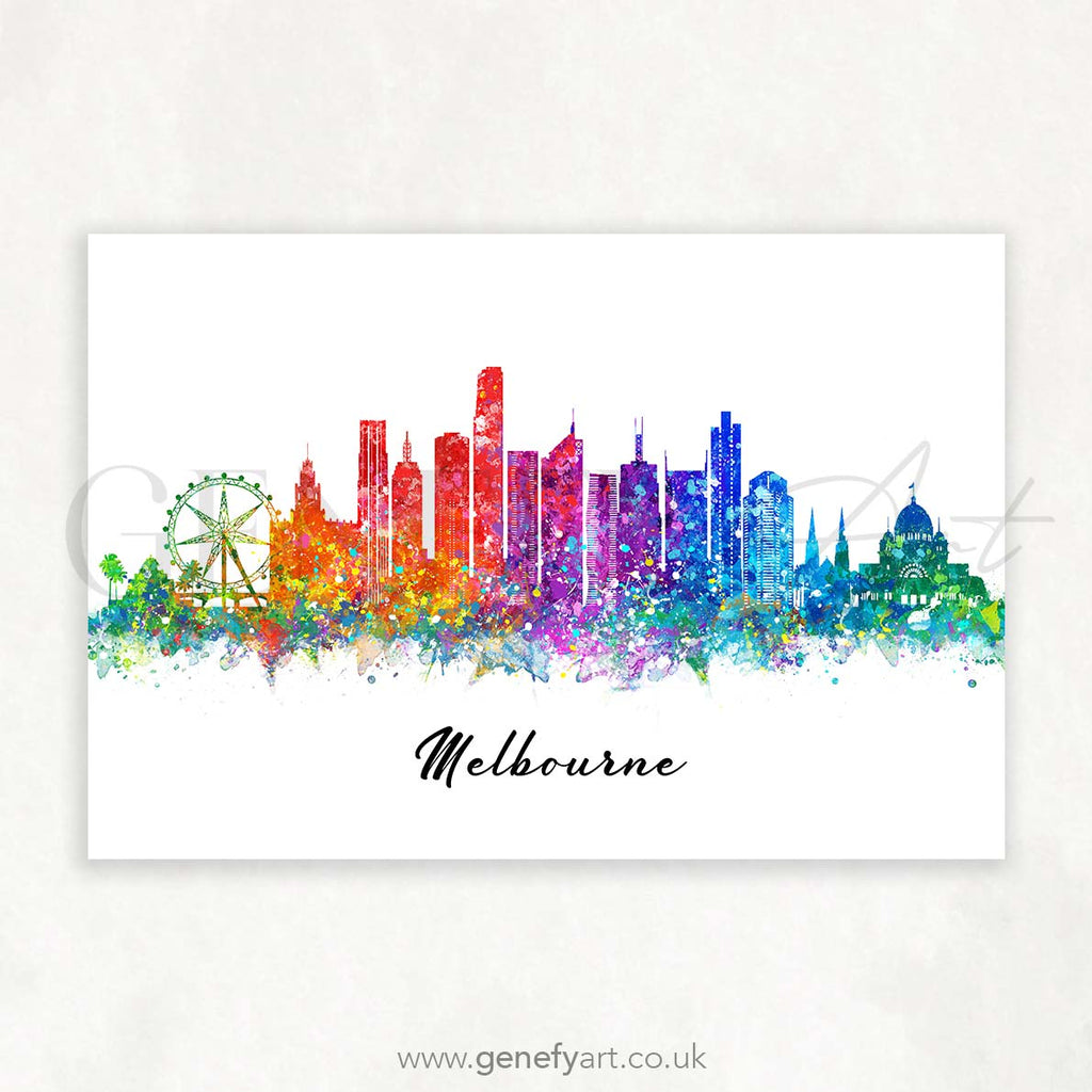 Melbourne Skyline Watercolour Art Print - Genefy Art