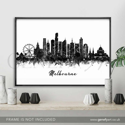 Melbourne Skyline Black and White Watercolour Art Print