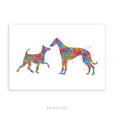 Miniature Pinscher and Whippet Watercolour Print