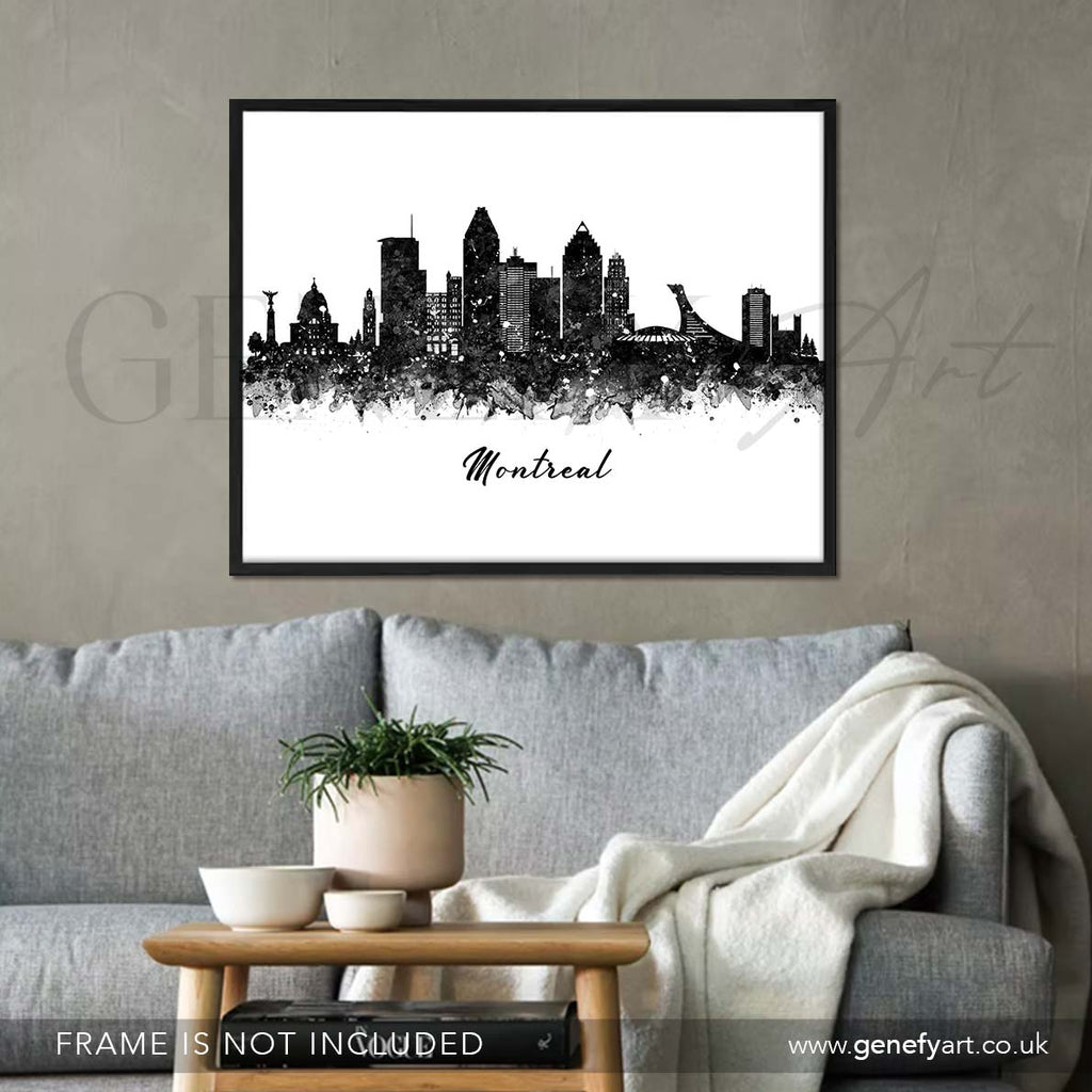 Montreal Skyline Black and White Watercolour Print - Genefy Art