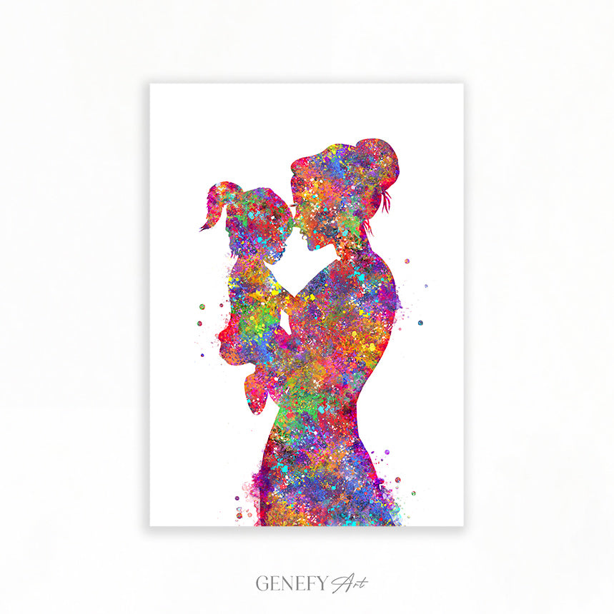 Mother and Daughter Watercolour Art Print