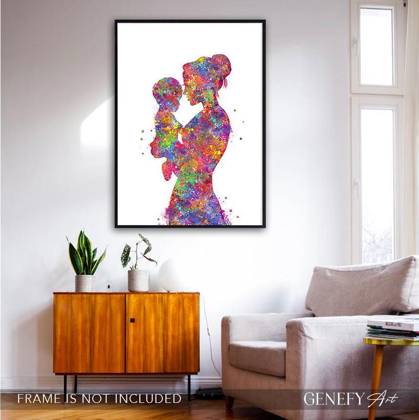 Mother Carrying Son Watercolour Art Print