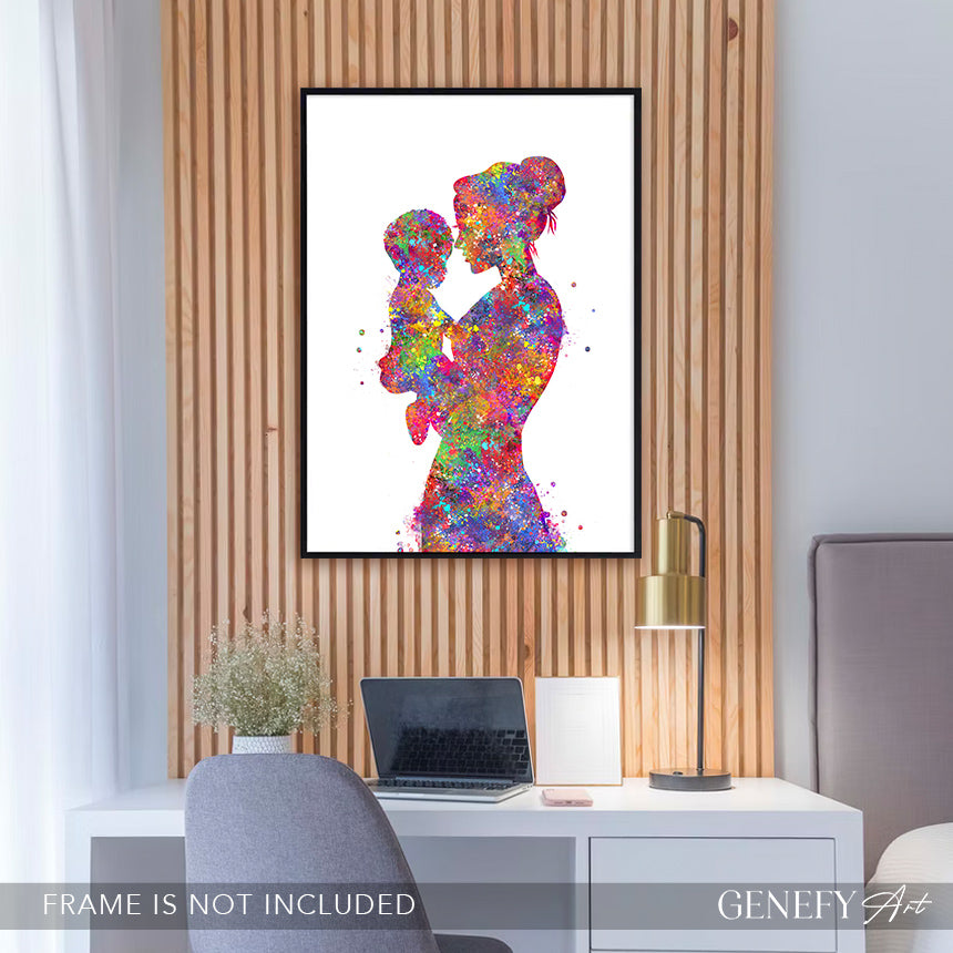 Mother Carrying Son Watercolour Art Print