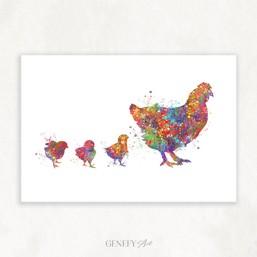 Chicken Family Watercolour Print
