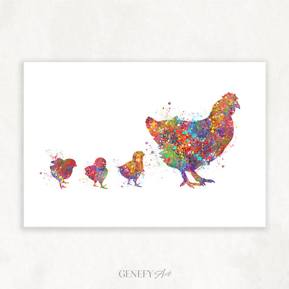 Chicken Family Watercolour Print