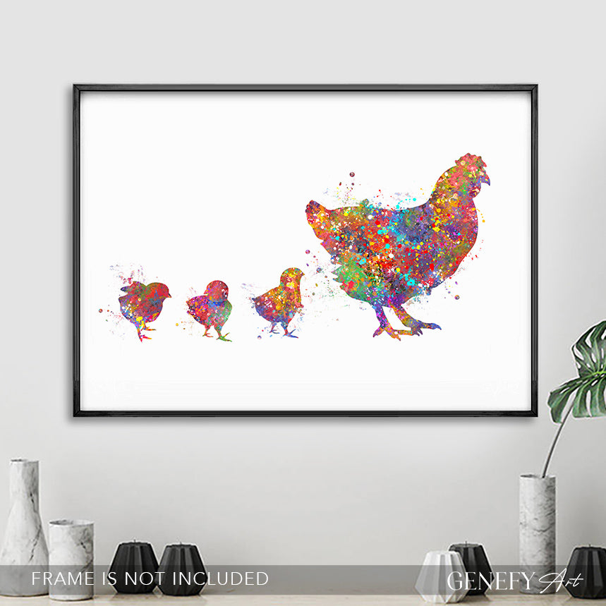Chicken Family Watercolour Print
