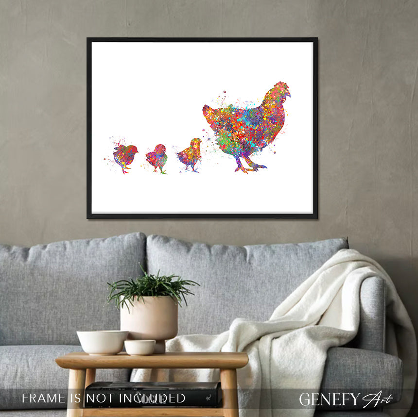 Chicken Family Watercolour Print
