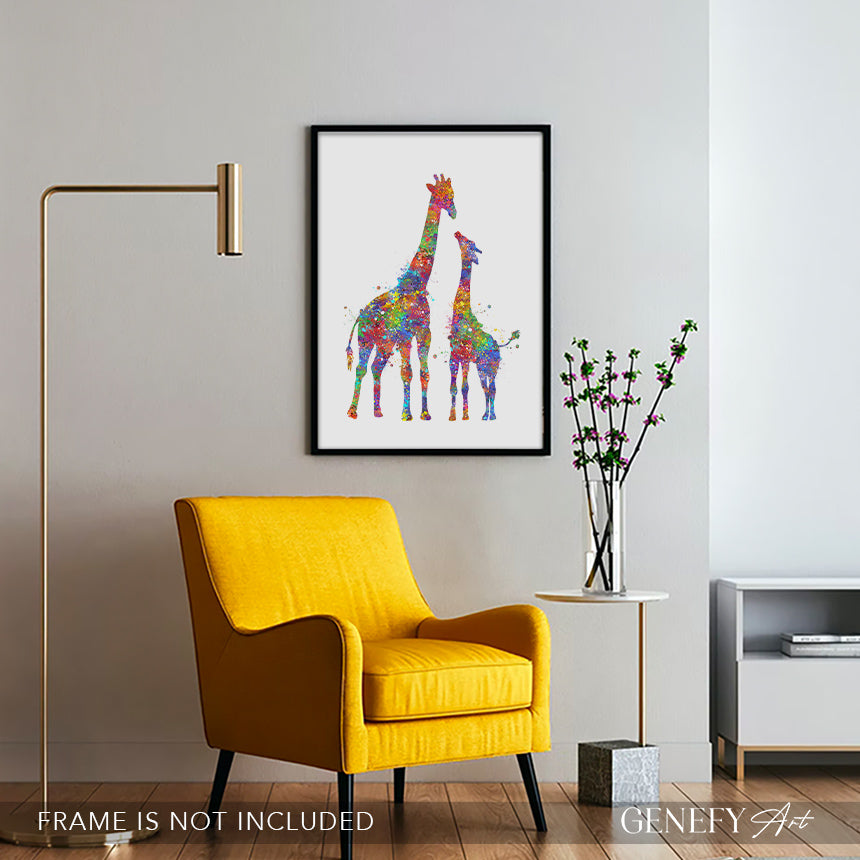 Giraffe Mother and Baby Watercolour Art