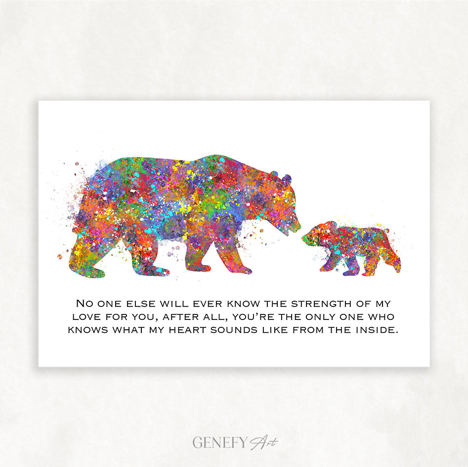 Mother and Baby Bear Quote Watercolour Print