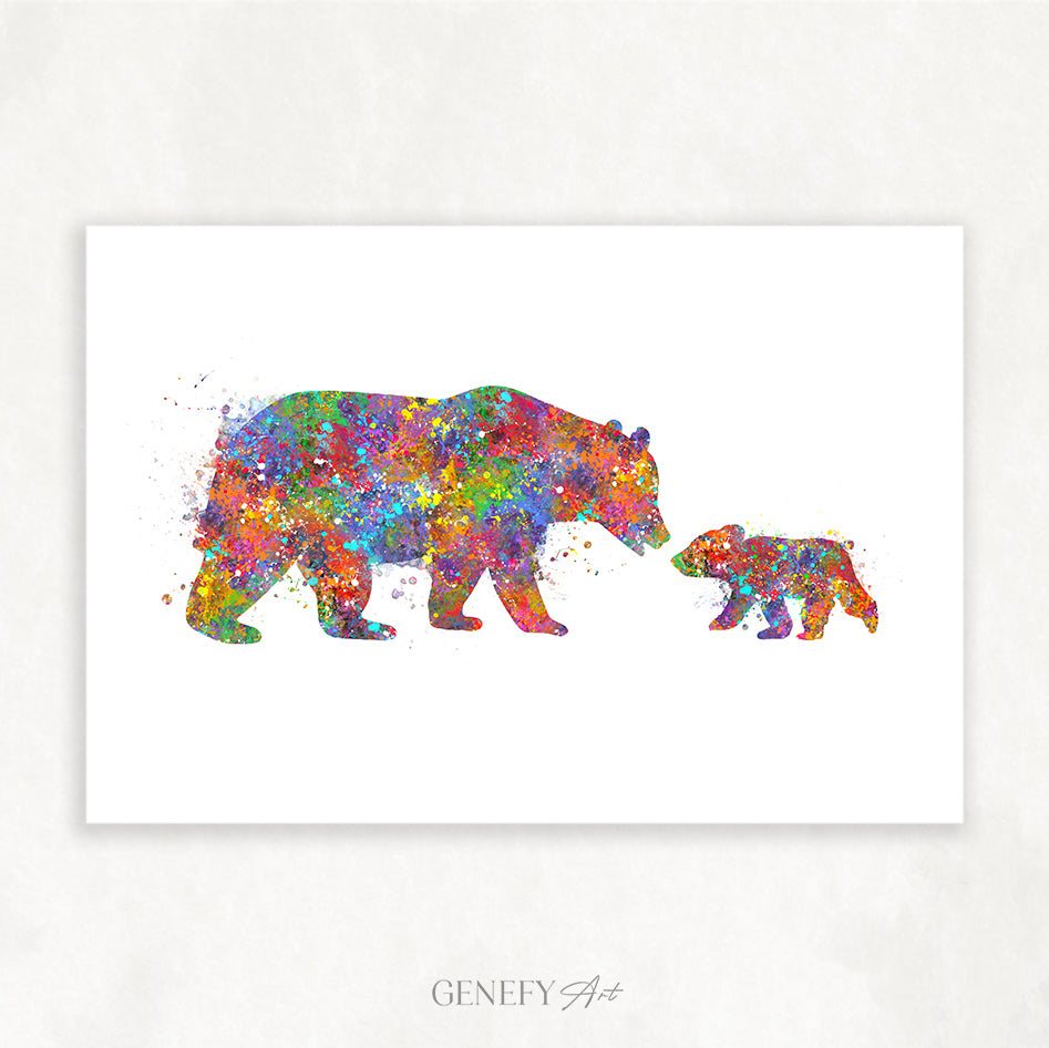 Mother Bear and Baby Bear Watercolour Print