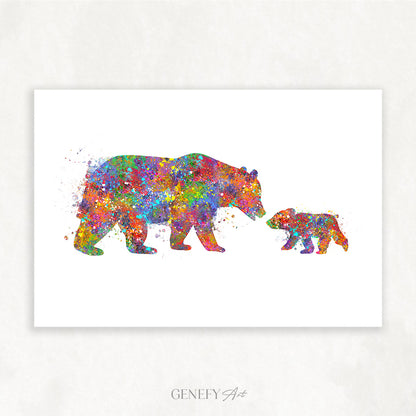 Mother Bear and Baby Bear Watercolour Print