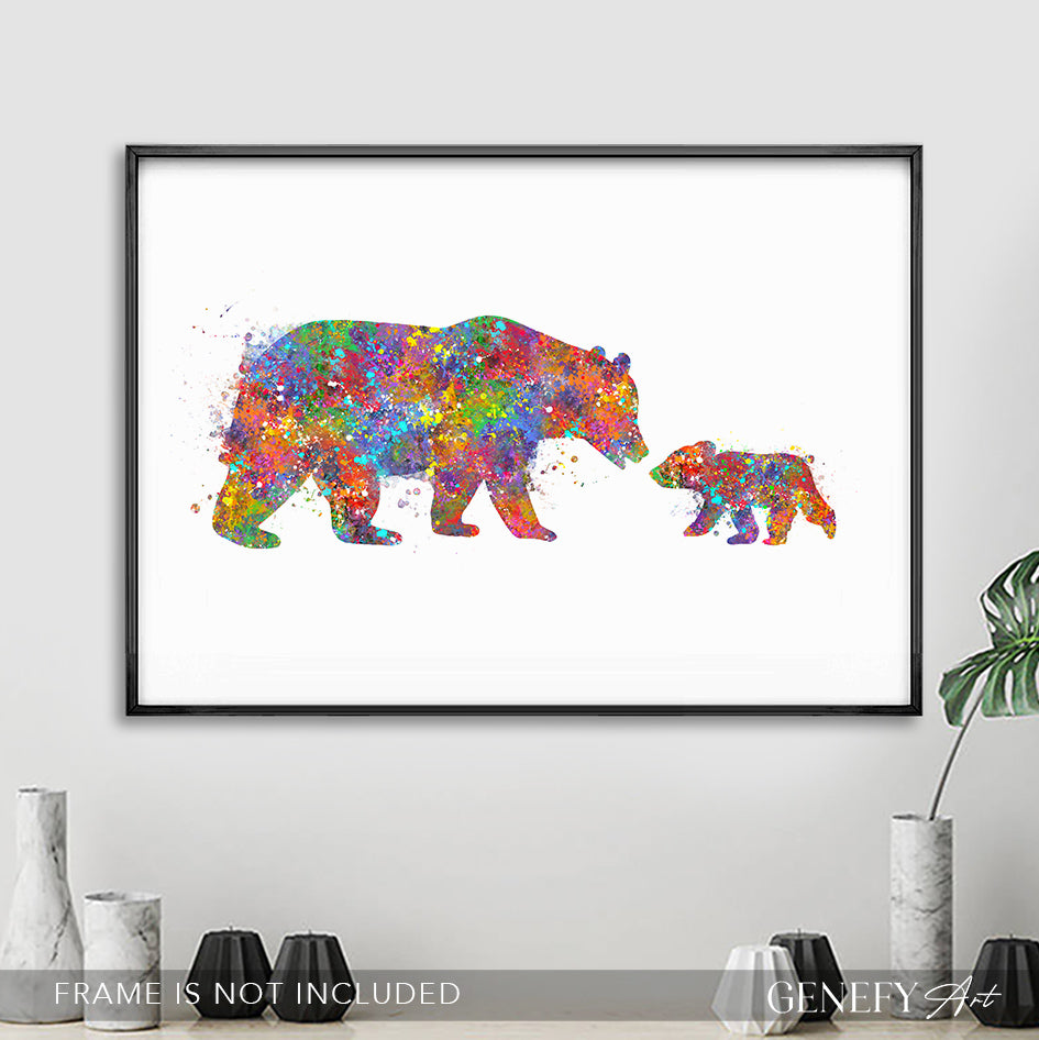 Mother Bear and Baby Bear Watercolour Print