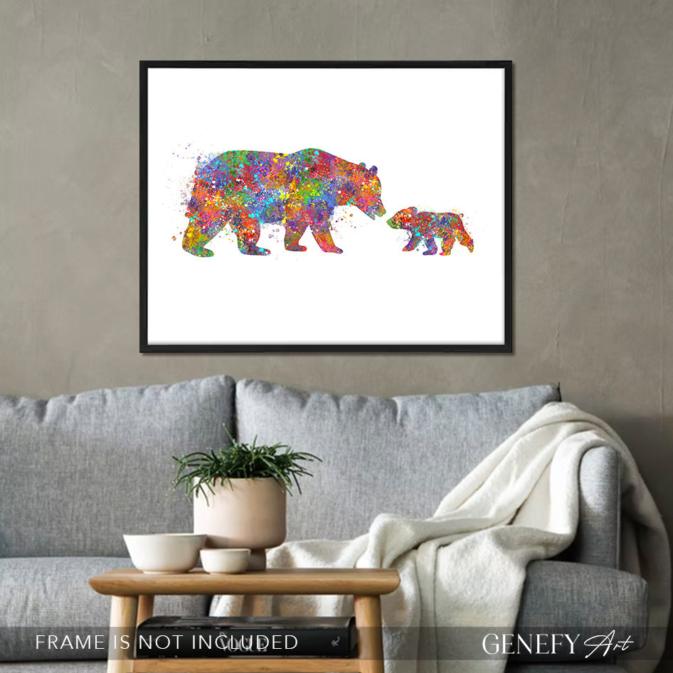 Mother Bear and Baby Bear Watercolour Print