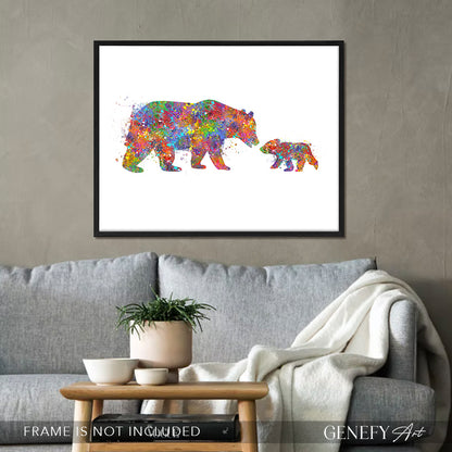 Mother Bear and Baby Bear Watercolour Print