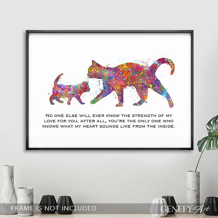 Cat and Baby Kitten Mother Quote Watercolour Print