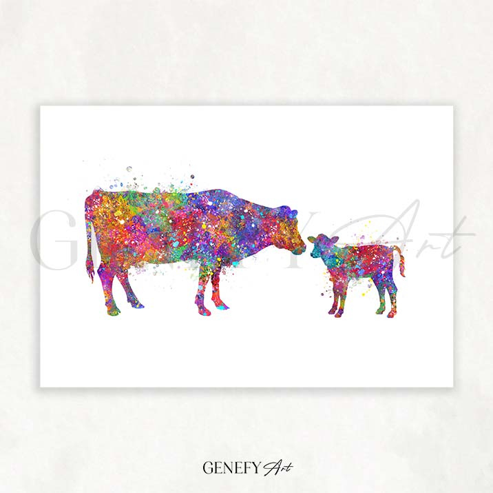 Mother and Baby Cow Watercolour Print