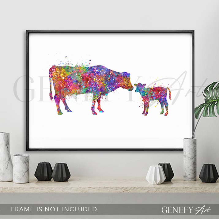 Mother and Baby Cow Watercolour Print