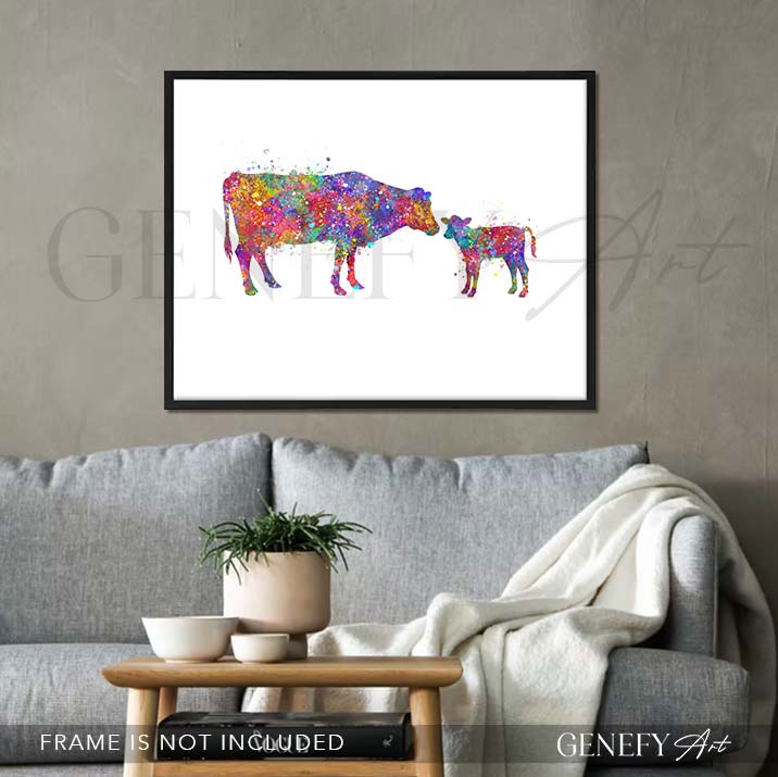 Mother and Baby Cow Watercolour Print