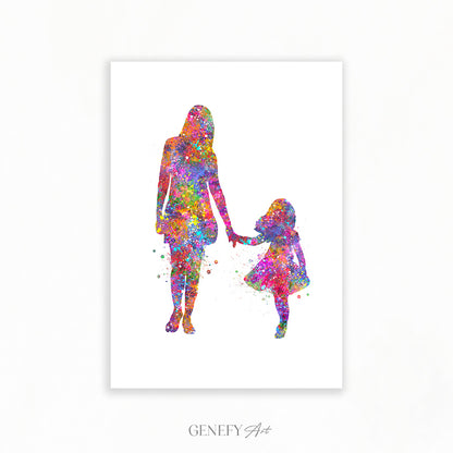 Mother and Daughter Holding Hands Art Print