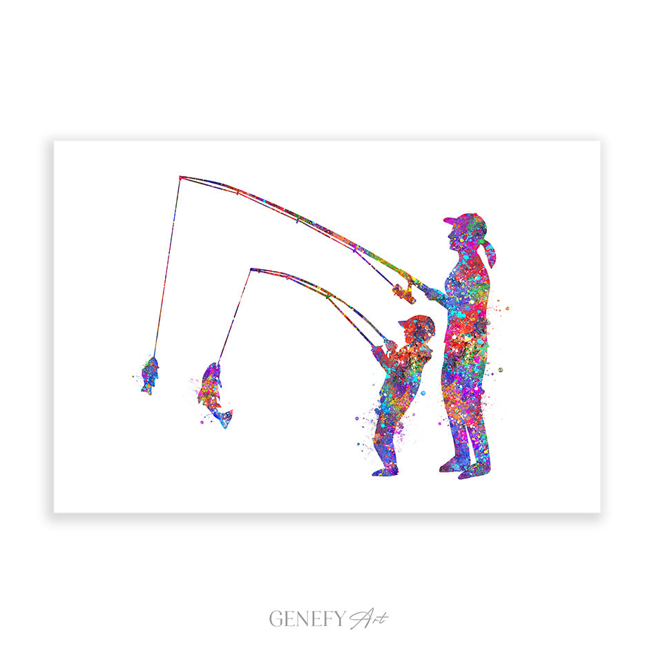 Mother and Son Fishing Art Print
