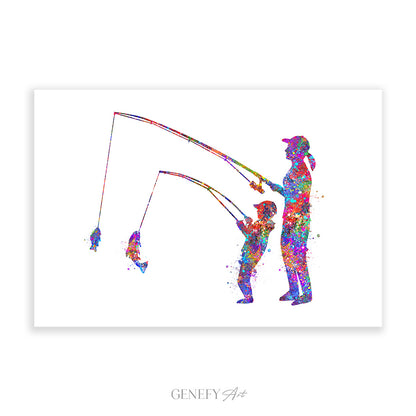 Mother and Son Fishing Art Print