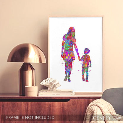 Mother and Son Holding Hands Art Print