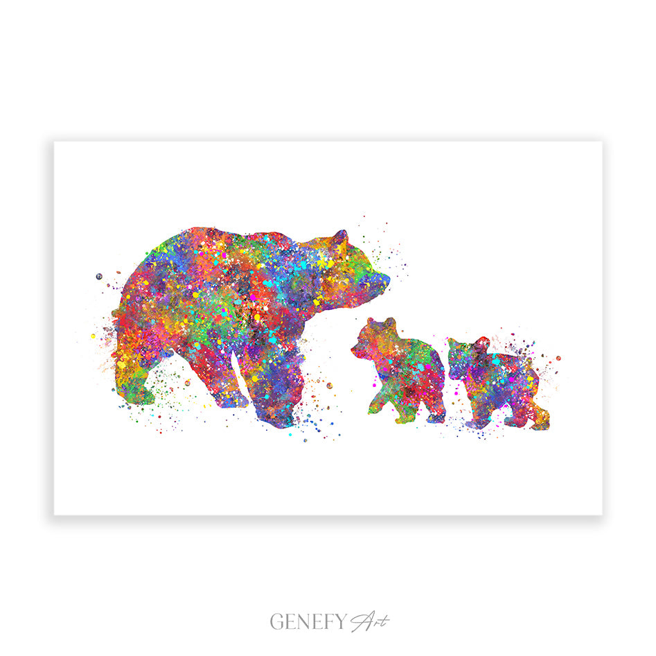 Mother Family of 3 Watercolour Print