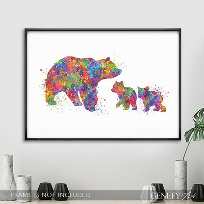 Mother Family of 3 Watercolour Print
