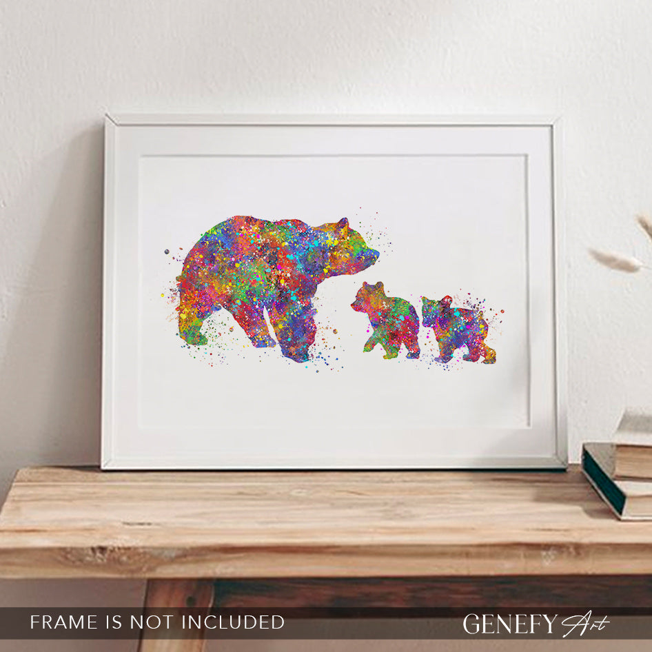 Mother Family of 3 Watercolour Print