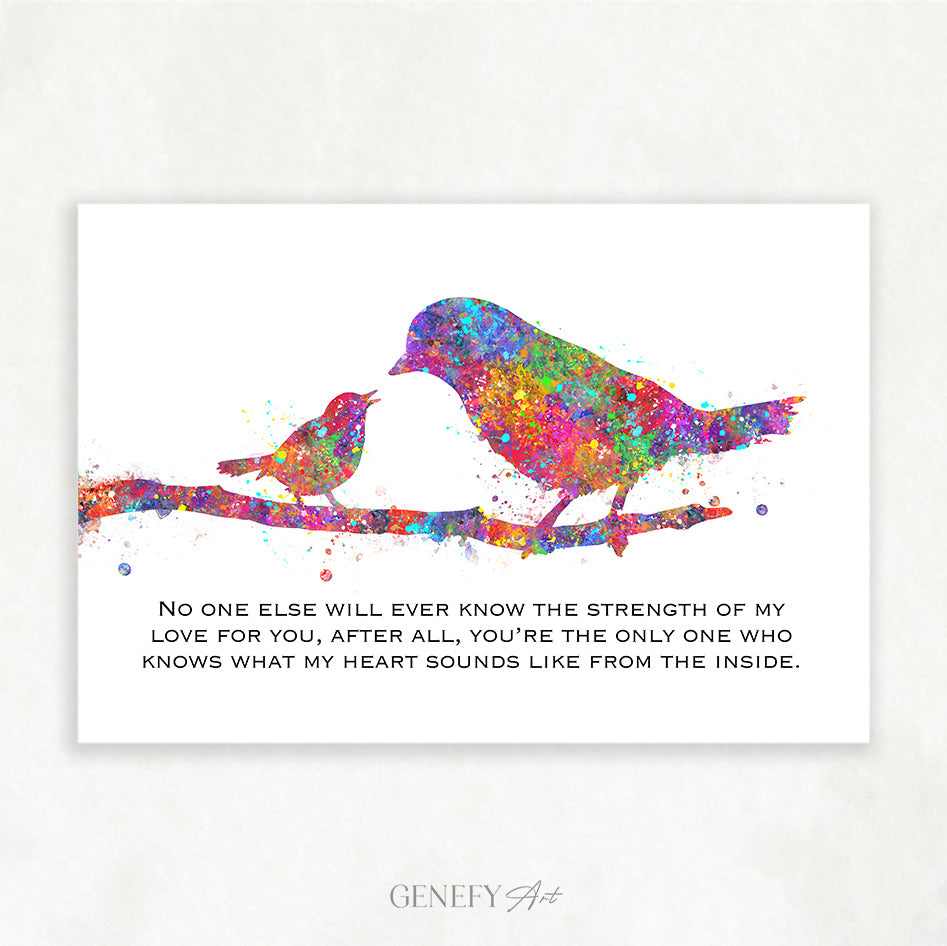 Mother Bird and Baby Bird Watercolour Print