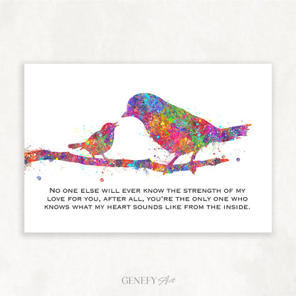 Mother Bird and Baby Bird Watercolour Print