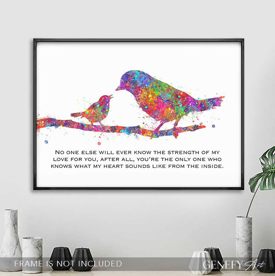Mother Bird and Baby Bird Watercolour Print