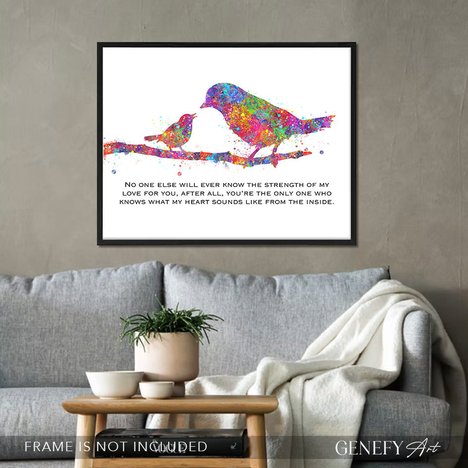 Mother Bird and Baby Bird Watercolour Print