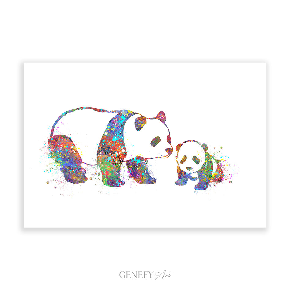 Mother and Baby Panda Watercolour Print