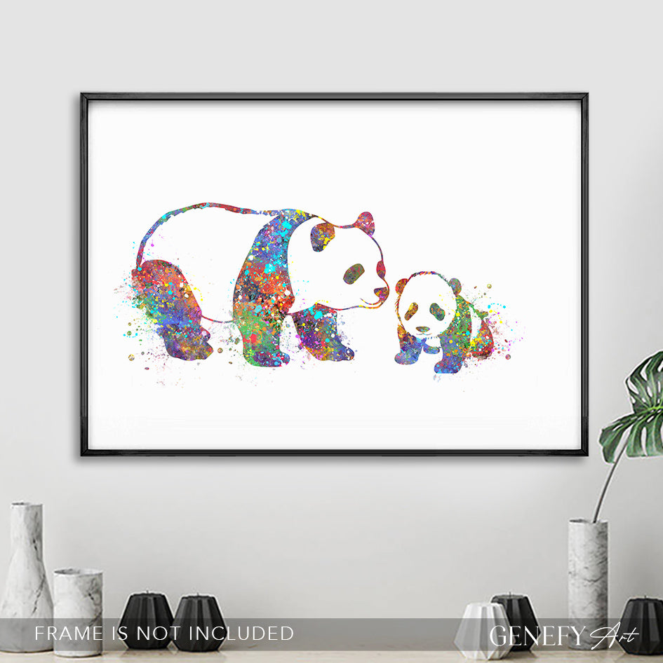 Mother and Baby Panda Watercolour Print